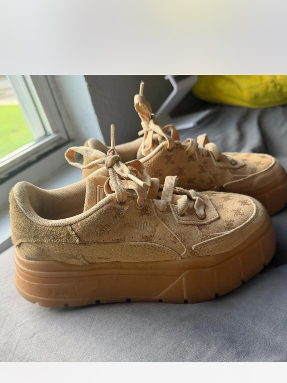 Puma Women's Tan Platform Suede Sneakers